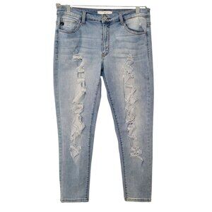 KanCan Los Angeles Skinny Jeans Womens W15 Blue Mid Rise Stretch Distressed